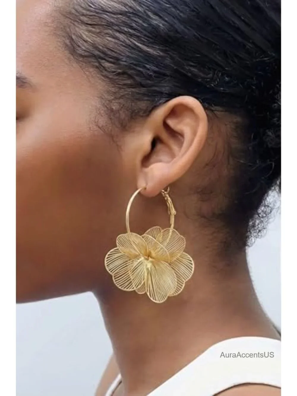 Boho Flower Dangle Earrings Women Floral Drop Gold Plated Lightweight Summer
